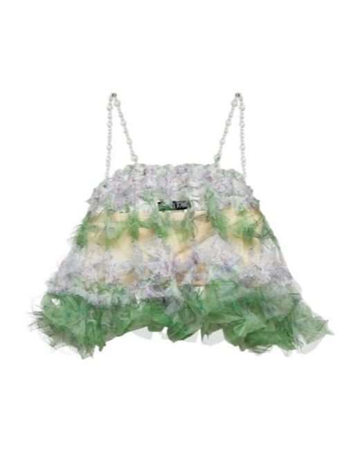 SUSAN FANG Green Embellished Tulle Crop Top