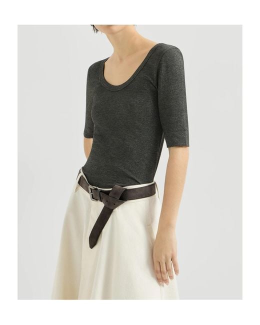 Brunello Cucinelli Gray Sparkling Virgin-Wool Top With Monili