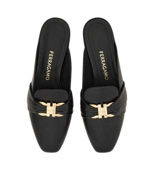 Ferragamo Black Gancini Ornament Mule