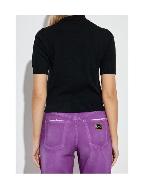 Dolce & Gabbana Black Dg Logo Embroidered Turtleneck Knitted Top