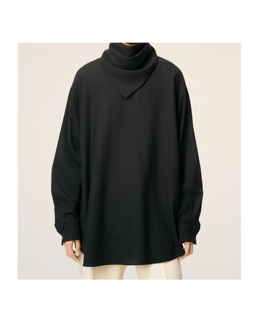 AMI Black Draped Collar Long-Sleeved Top With Scarf Detail