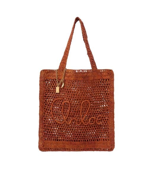 Chloé Red Chloé Summer Banana Logo-Detailed Tote Bag