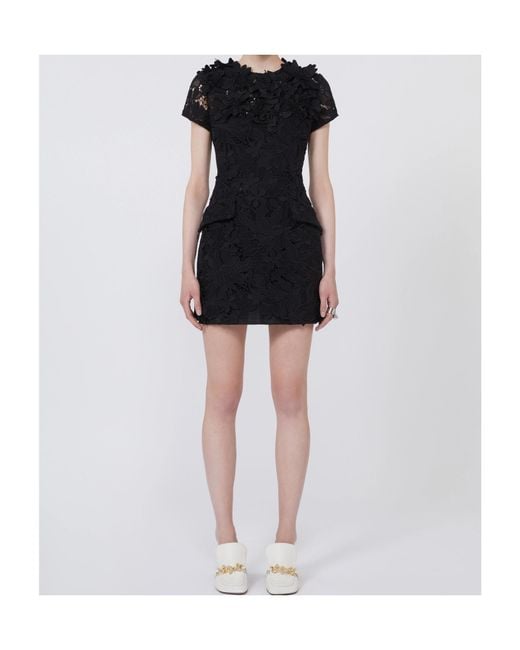 Sportmax Black Floral-Appliqué Lace Dress