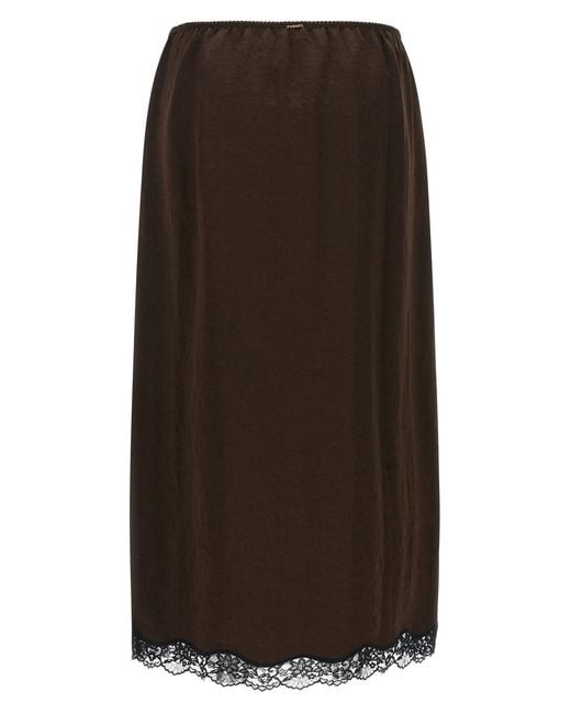 Twinset Brown Satin Lace Midi Skirt