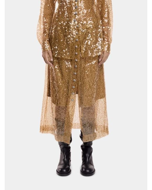 Rabanne Natural Sequin-Embroidered Skirt