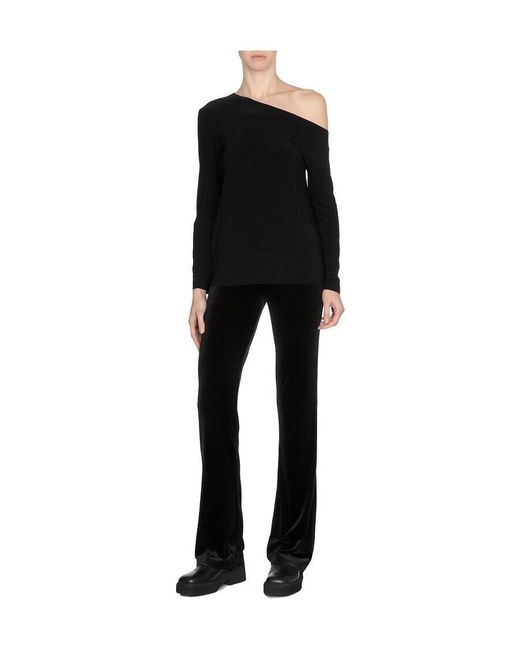 Norma Kamali Black Drop Shoulder Long-Sleeve Top