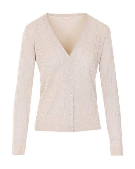 Liu Jo White Ribbed V-Neck Cardigan