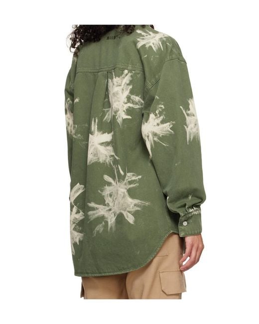 MSGM Green Bleached-Effect Denim Overshirt