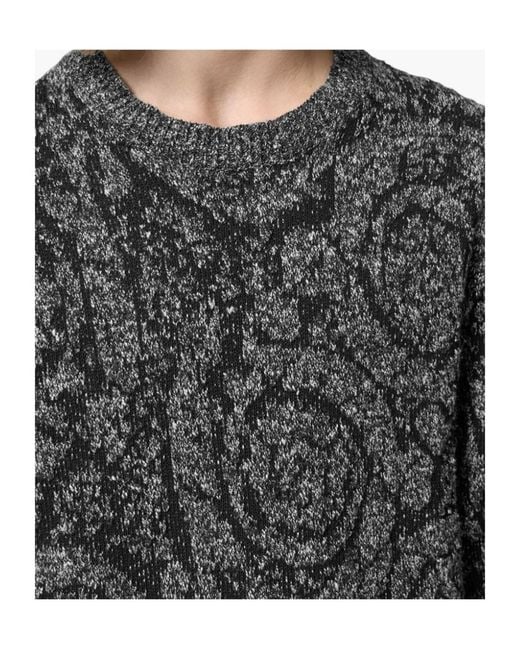 Versace Gray Barocco Jacquard Crewneck Tweed Jumper for men