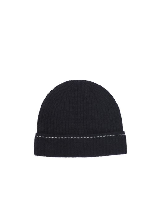 Kiton Blue Ribbed Cuff Beanie Hat for men