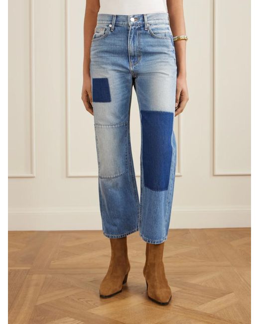 Veronica Beard Blue Dylan High-Rise Wide-Leg Patchwork Jeans