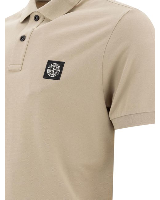 Stone Island Natural Logo Patch Short-Sleeved Polo Shirt for men