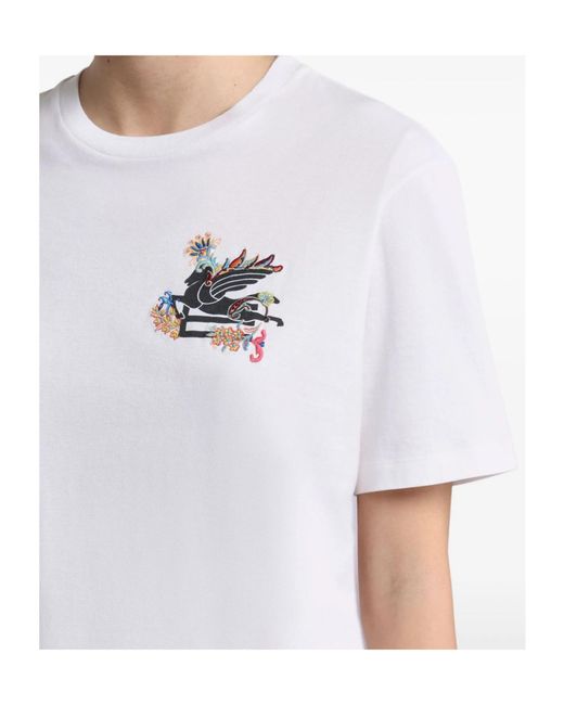 Etro White Pegaso Printed Crewneck T-Shirt