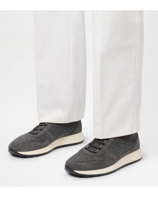 Tod's Gray Suede-Panelled Felt Sneakers for men