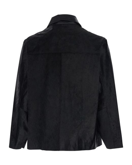 sunflower Black Wide-Collar Ponyskin Jacket for men