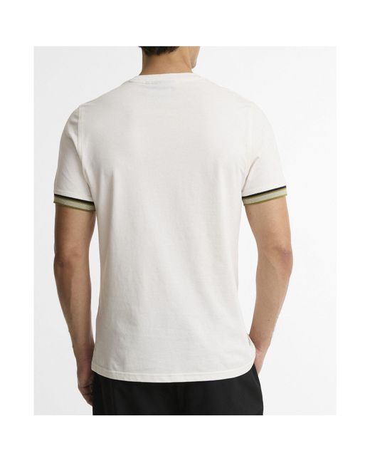 Barbour White Tippedcuff Logo Crewneck Tshirt for men