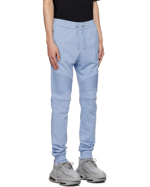 Balmain Blue Logo Printed Drawstring Track Pants for men