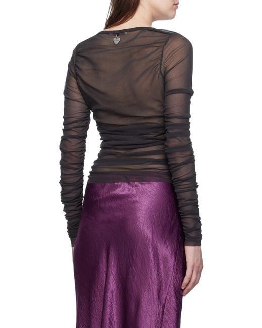 Acne Black V-Neck Semi-Sheer Ruched Blouse