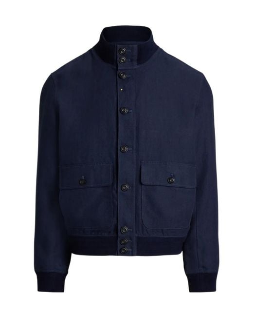 Polo Ralph Lauren Blue Button-Up Bomber Jacket for men