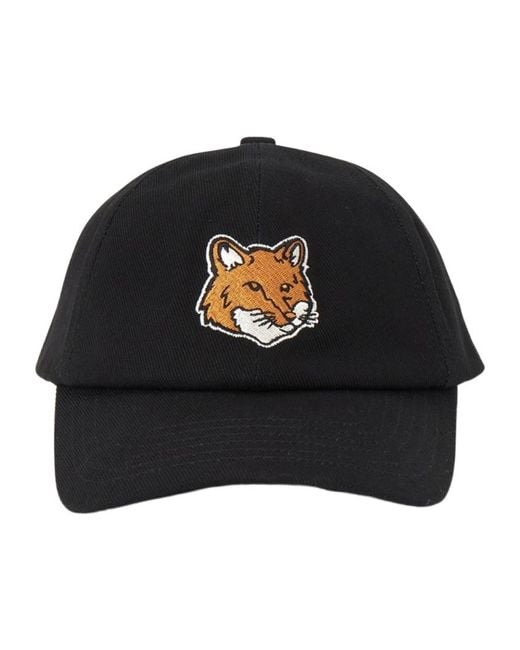 Maison Kitsuné Black Embroidered-Logo Patch Cap for men