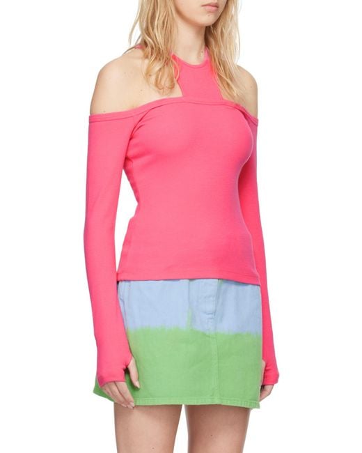 MSGM Pink Round Collar Strapless T-Shirt