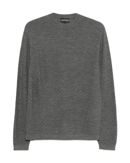 Emporio Armani Gray Wool Crewneck Sweater for men