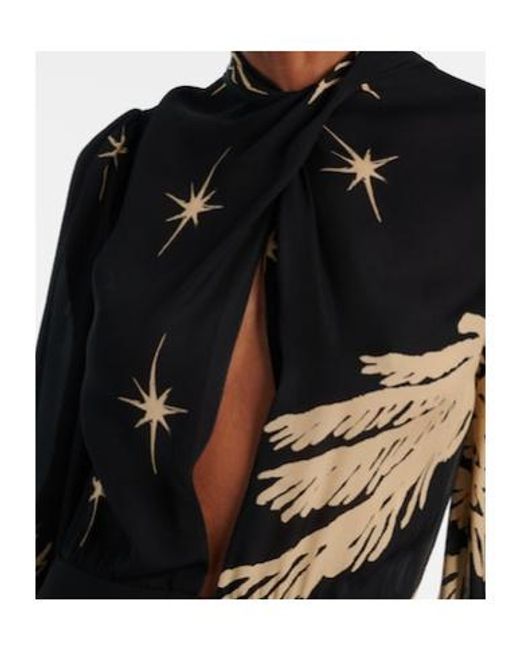 Johanna Ortiz Black Printed Silk Maxi Dress