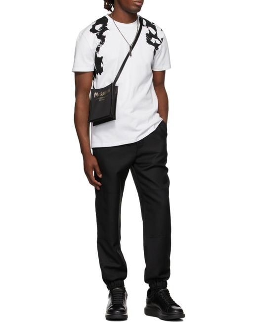 McQueen Black Graffiti Logo Printed Shoulder Bag for men