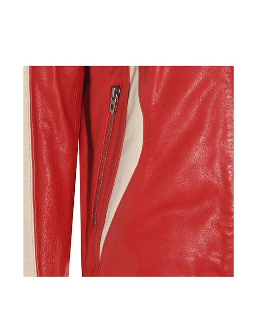 DIESEL Red Zip-Up Crewneck Leather Jacket for men