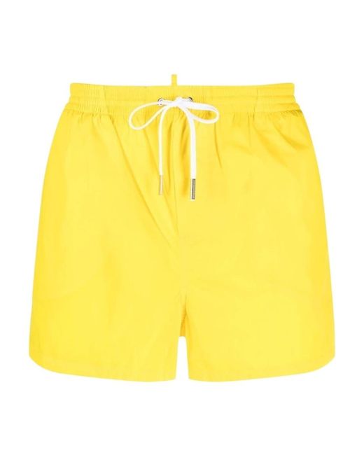 DSquared² Yellow Logo-Printed Drawstring Swim Shorts for men