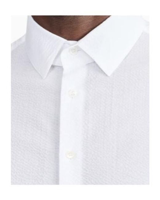 Giorgio Armani White Regular Fit Cotton Seersucker Shirt for men
