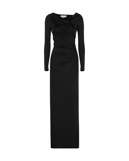 Victoria Beckham Black Off- Shoulder Draped Satin Gown