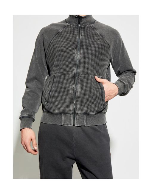 DIESEL Gray Wafy-Zip-Rag Logo Embroidered Sweatshirt for men