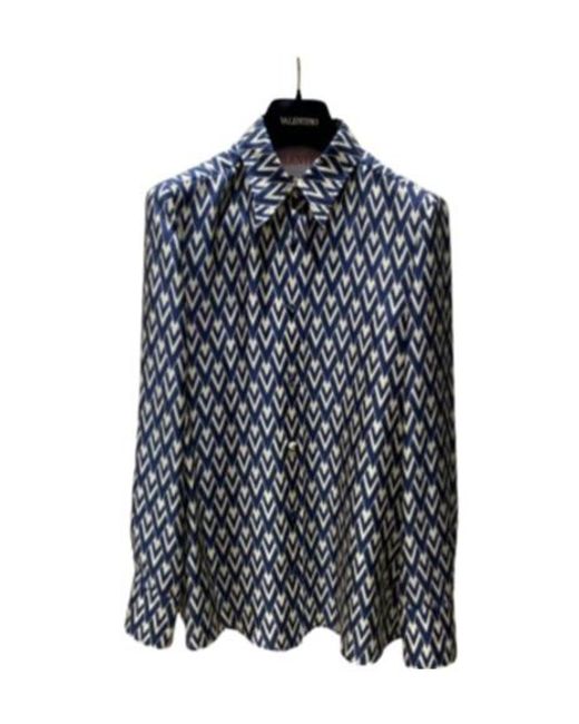 Valentino Blue Toute La V Monogram Long-Sleeved Shirt