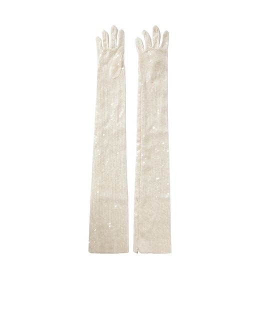 Safiyaa White Sequined Satin Gloves