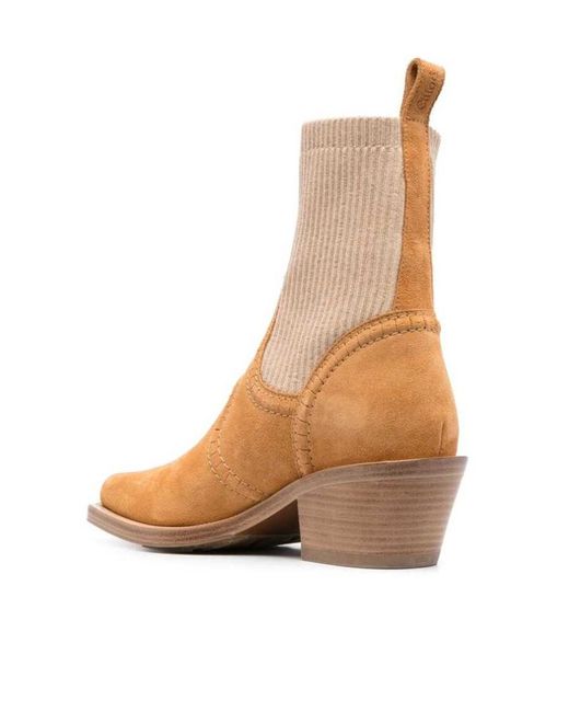 Chloé Brown 70Mm Ribbed Ankle-Length Boots