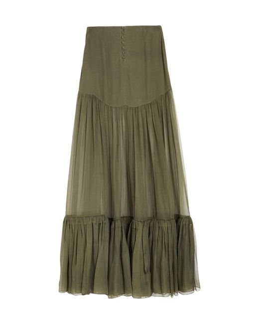 Saint Laurent Green Simple Solid-Colored Flare Skirt
