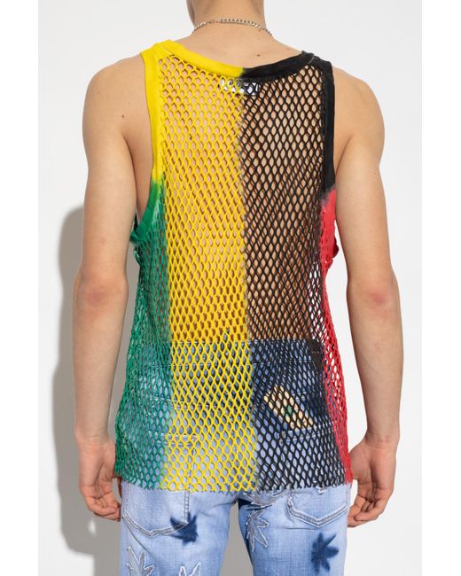 DSquared² Yellow Colour-Block Mesh Tank Top for men