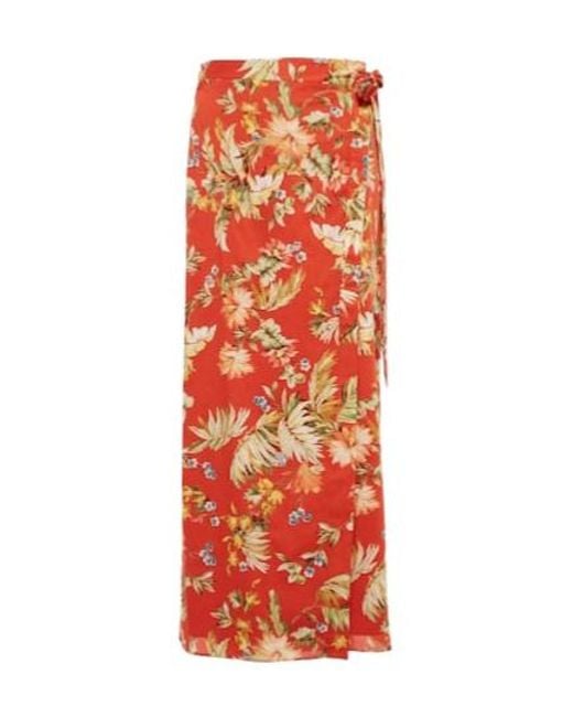 Erdem Red Vacation Hermia Floral Cotton Wrap Maxi Skirt