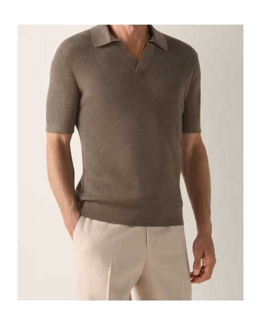 Zegna Brown Jacquard Knit Buttonless Polo Shirt for men