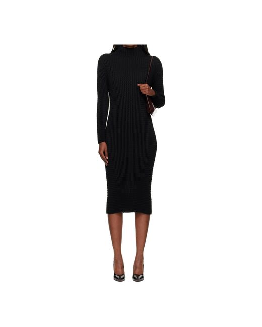 Issey Miyake Black Textured Knit Dress