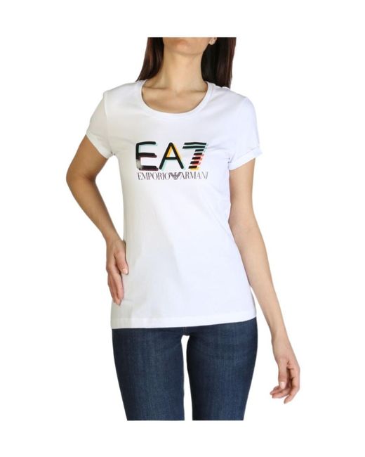 EA7 White Item O-Neck Short-Sleeved T-Shirt