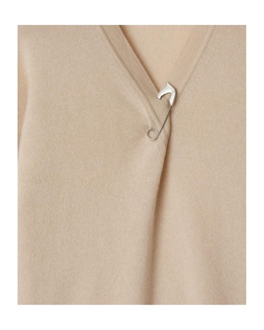 Burberry Natural Bar-Pin Fastened V-Neck Knitted Jumper
