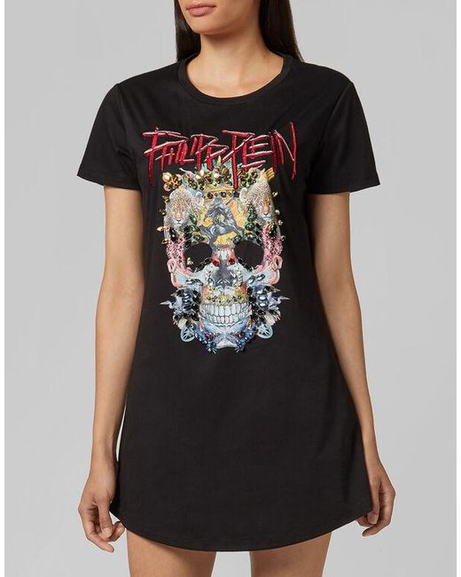 Philipp Plein Black Logo Details T-Shirt Dress