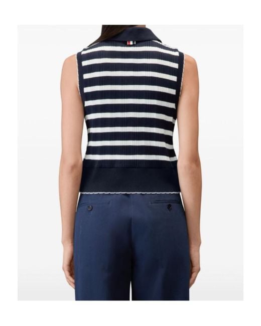 Thom Browne Blue Striped Polo