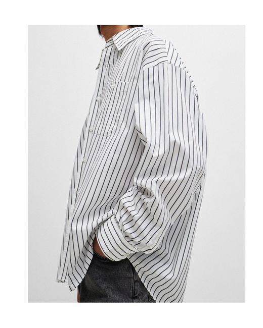 Boss White Striped Cotton Poplin Oversized Shirt for men