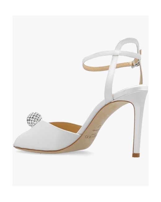 Jimmy Choo White Sacora 85 Embellished Satin Sandals