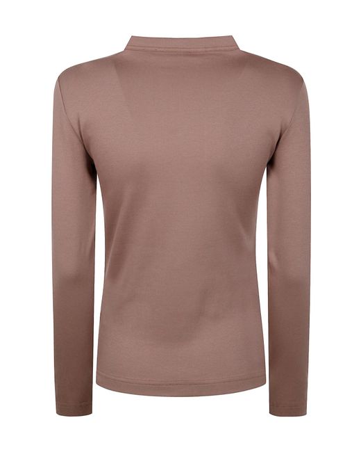 Fabiana Filippi Brown Long Sleeve T-Shirt With Macrame Lace Collar