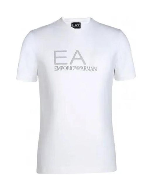 EA7 White Logo Round-Necked T-Shirt for men
