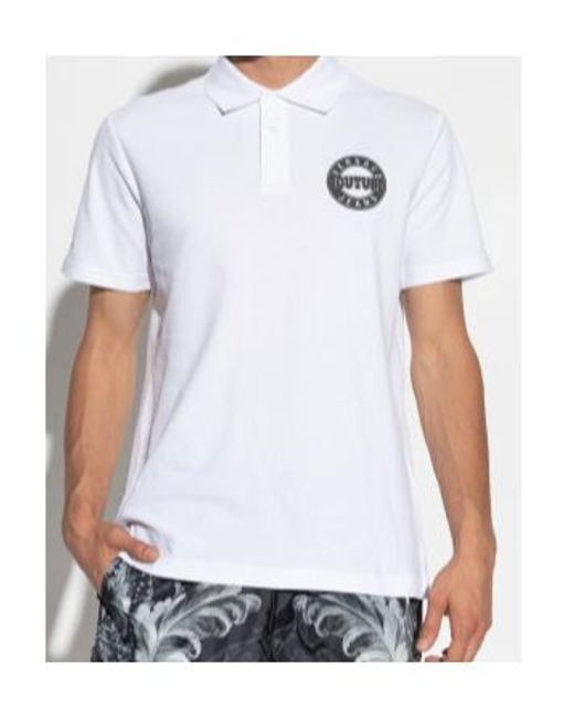Versace Jeans White Couture Logo Print Short-Sleeved Polo Shirt for men